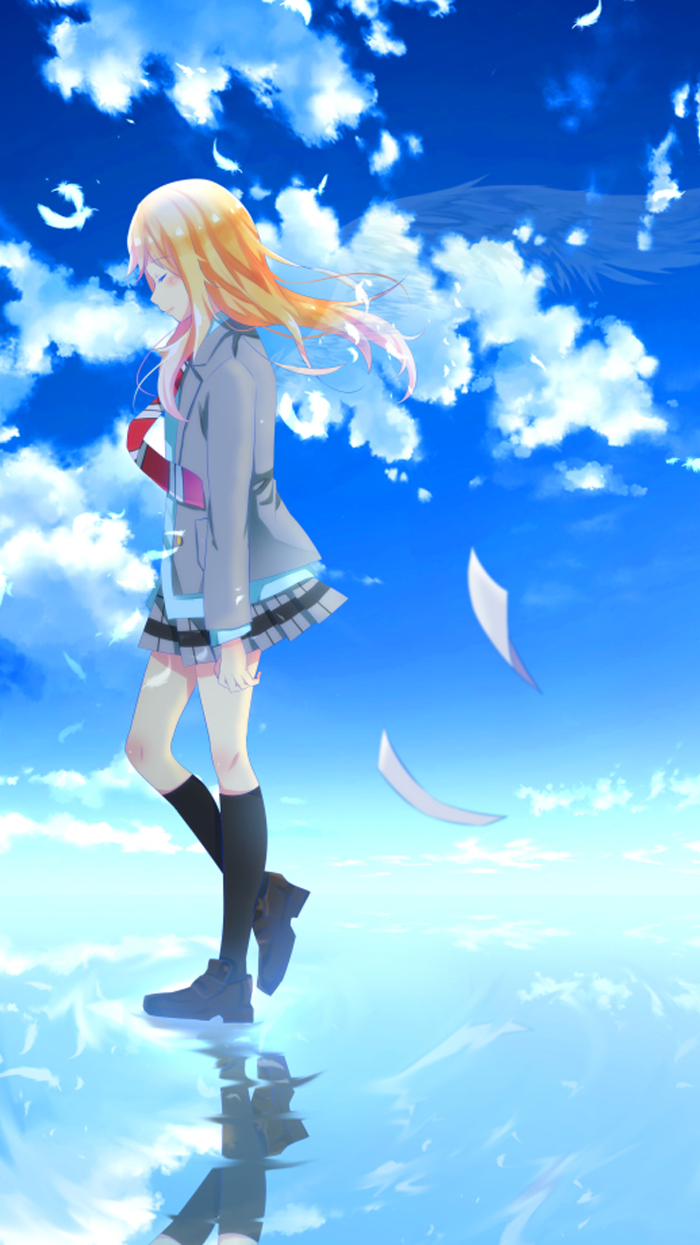 fond d'écran shigatsu wa kimi no uso,ciel,anime,oeuvre de cg,dessin animé,personnage fictif