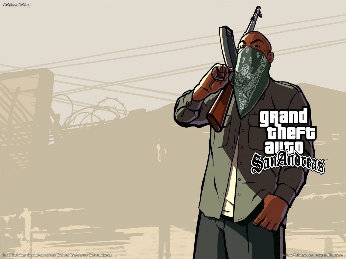 gta san andreas wallpaper,cartoon,illustration,recreation,shooting sport,fictional character