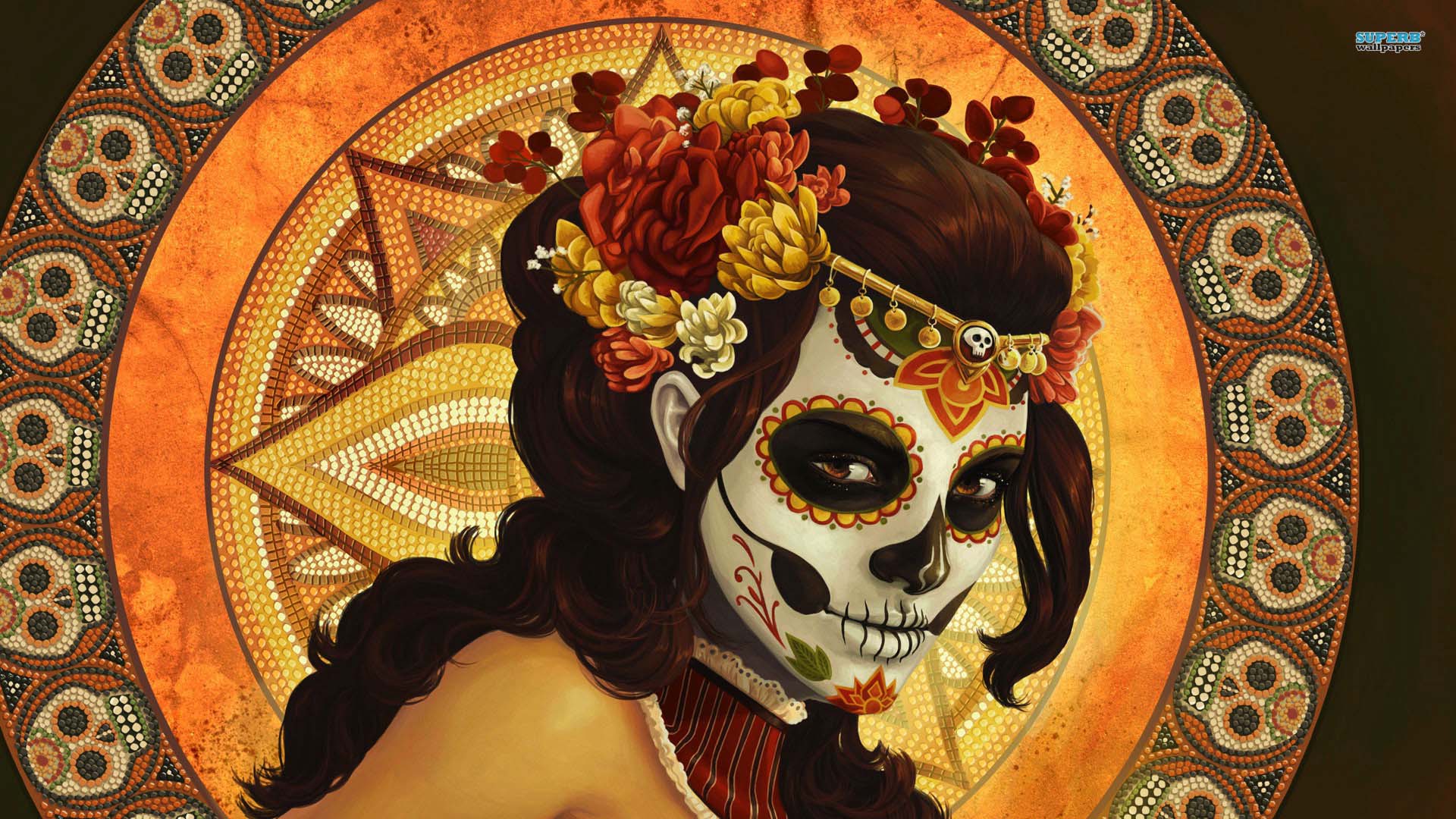 fond d'écran dia de los muertos,art,la peinture,arts visuels,illustration