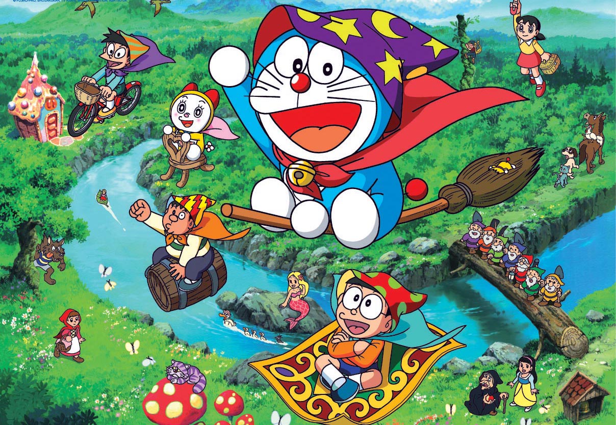 download wallpaper doraemon,animated cartoon,cartoon,clown,illustration,art