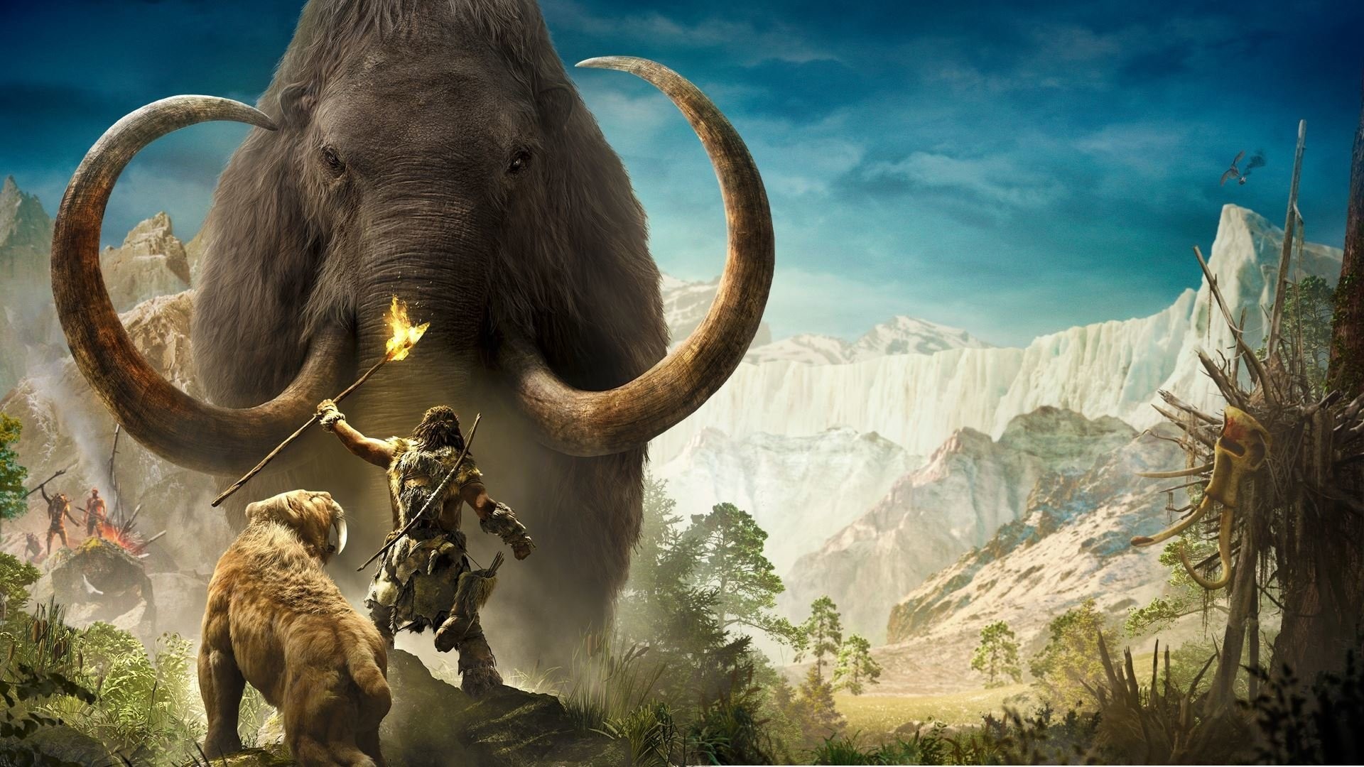 far cry primal wallpaper,mammoth,terrestrial animal,elephants and mammoths,wildlife,horn