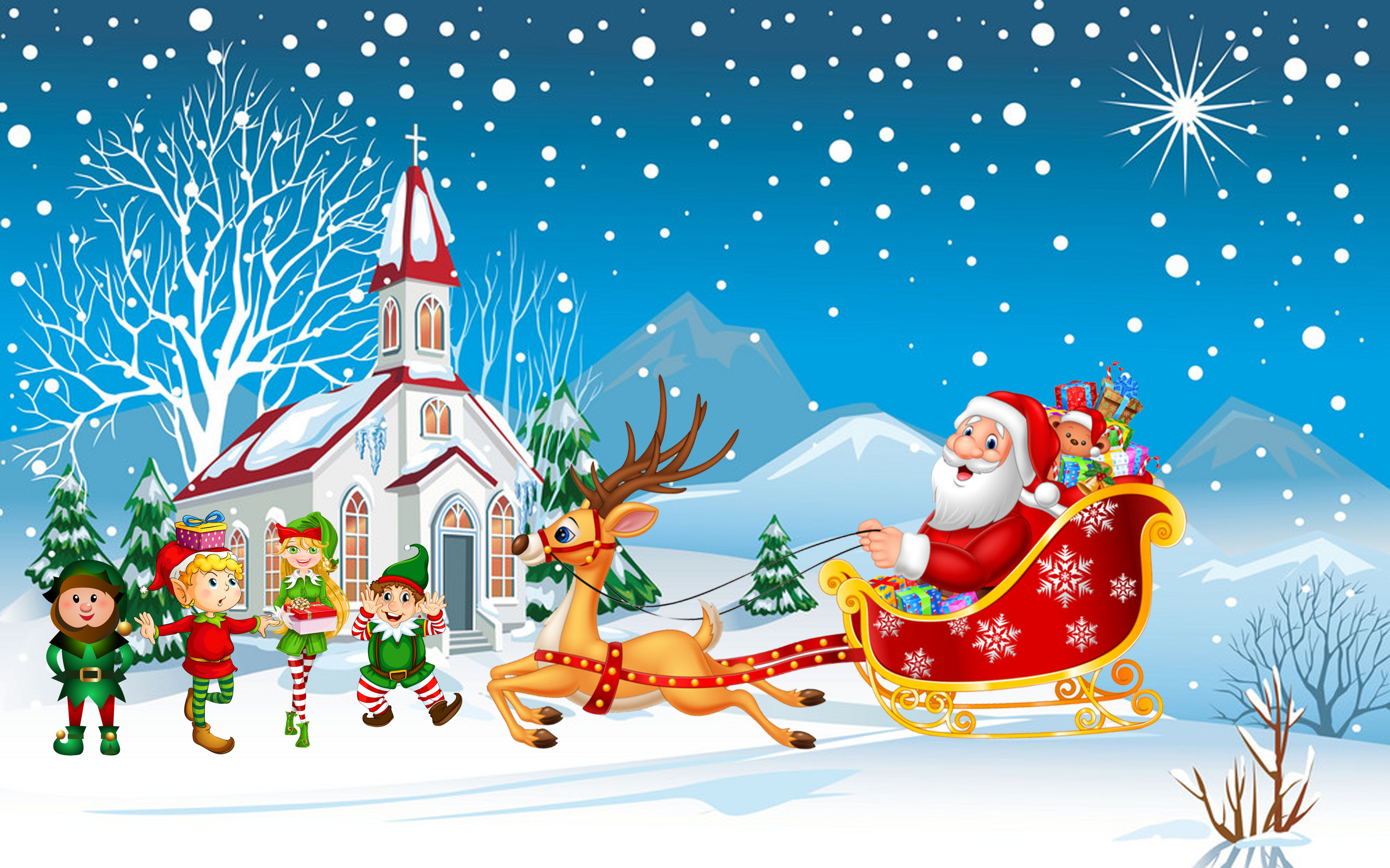 happy christmas wallpapers,santa claus,christmas eve,christmas,winter,illustration