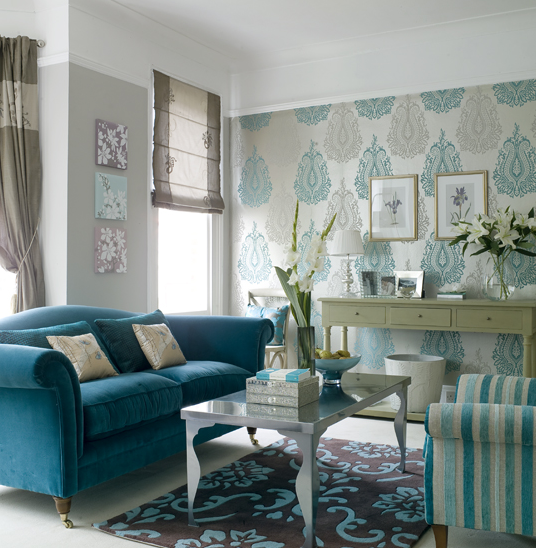 grey wallpaper living room,living room,room,furniture,blue,interior design