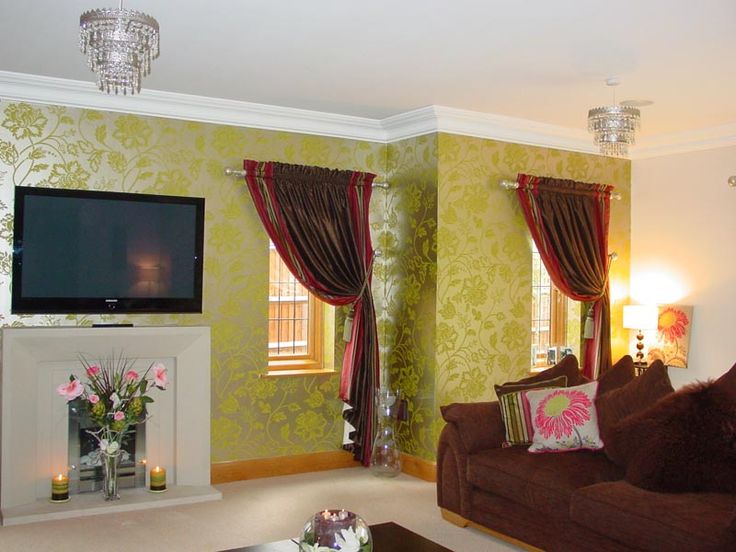 matching wallpaper and curtains,room,interior design,curtain,property