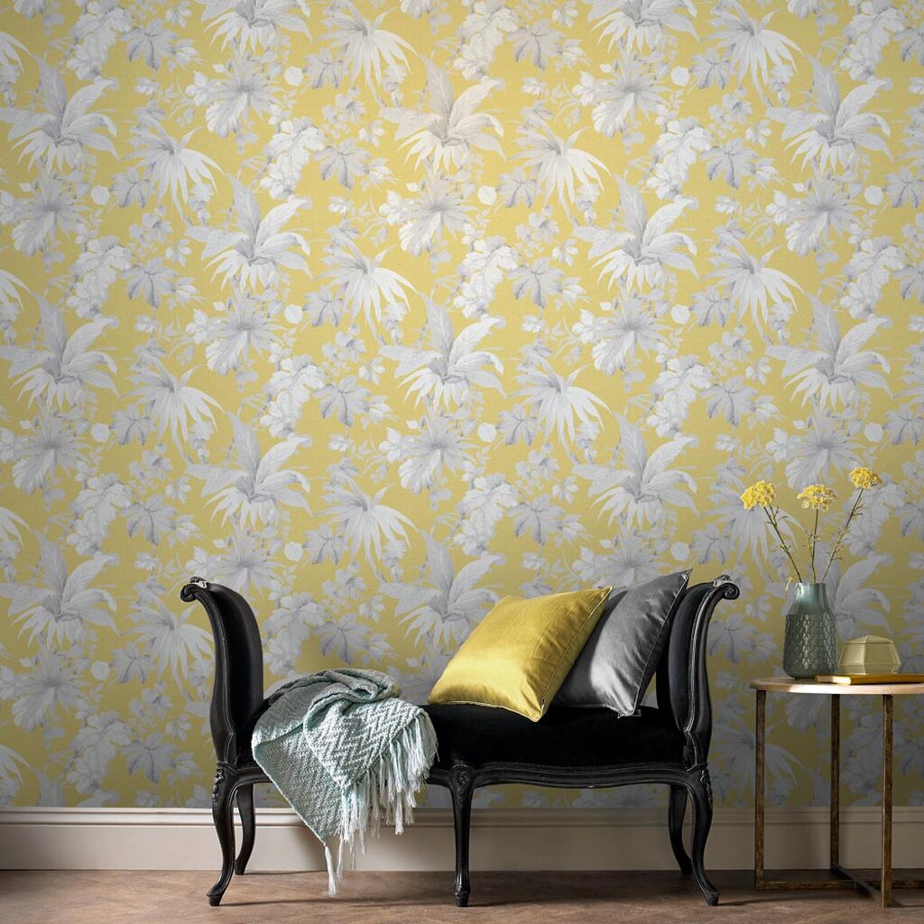 ochre wallpaper,wallpaper,yellow,wall,room,furniture