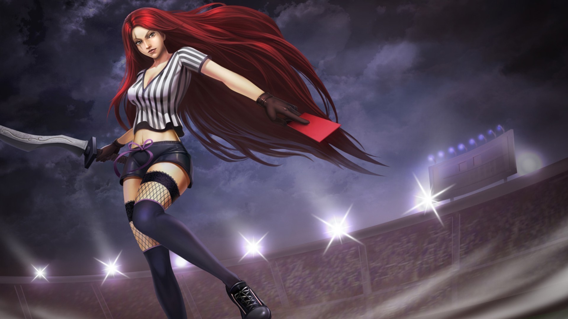 katarina wallpaper,cg artwork,personaje de ficción,cabello rojo,anime,cabello negro