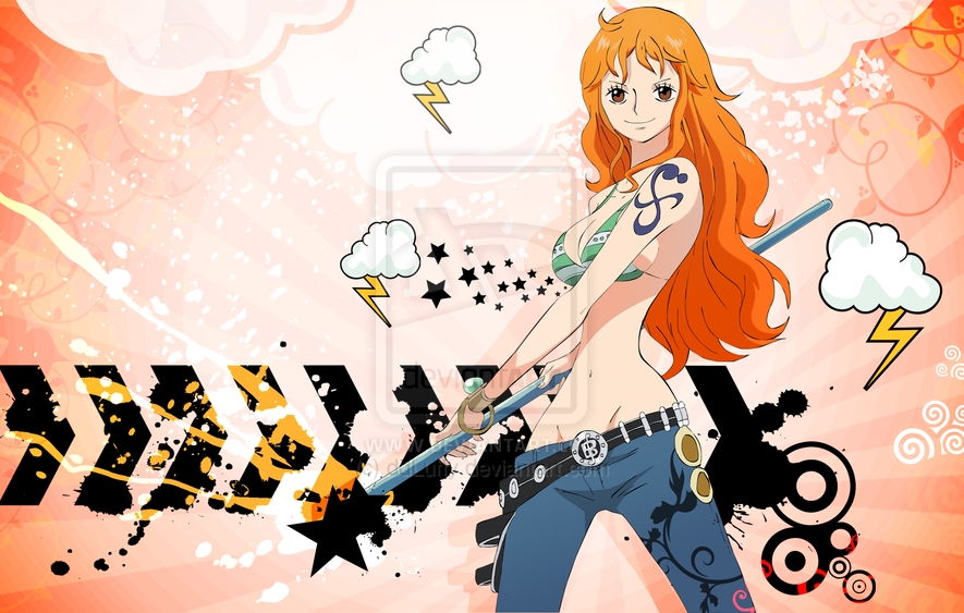 nami wallpaper,cartoon,anime,illustration,audio equipment,long hair