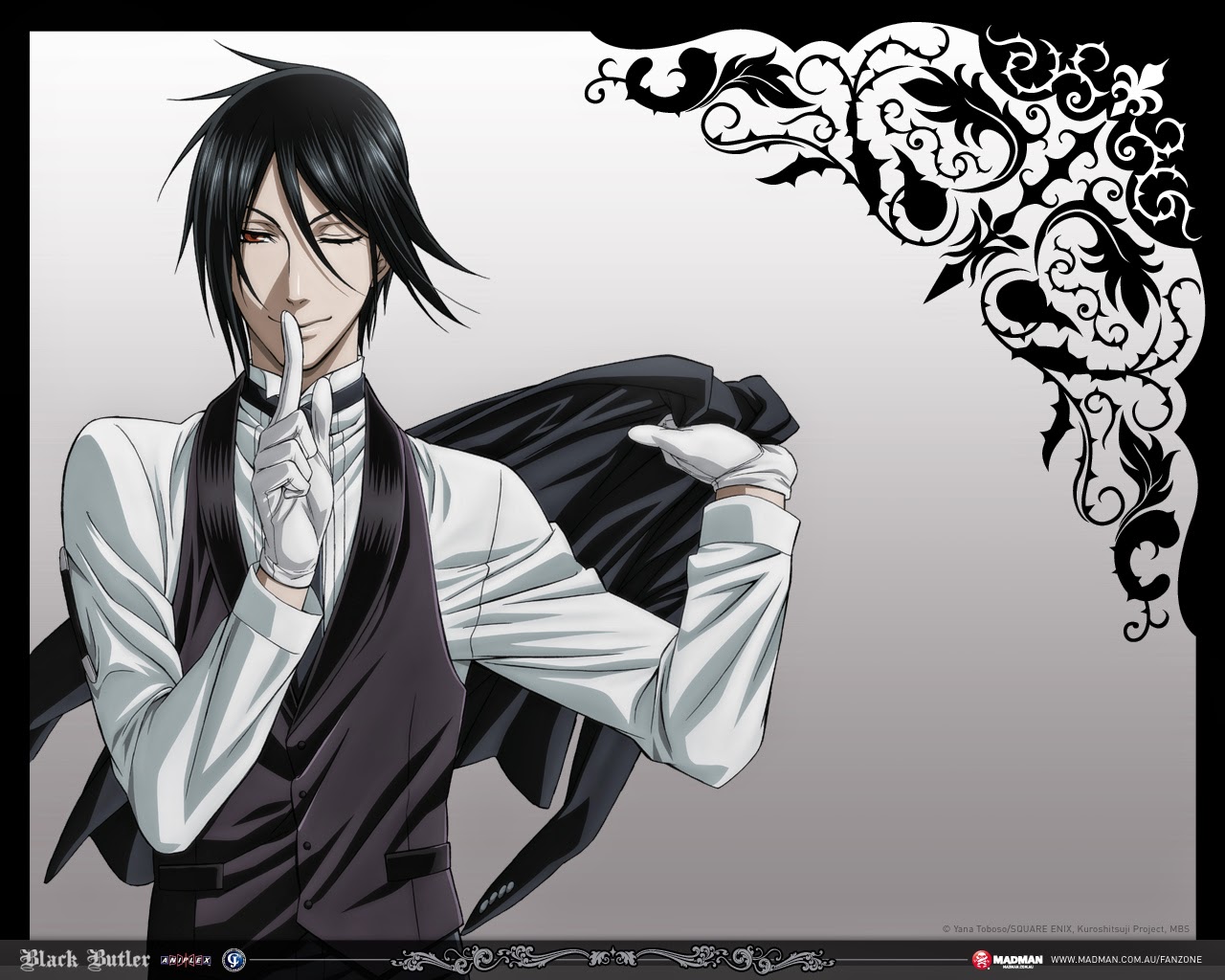 fondo de pantalla de mayordomo negro,dibujos animados,anime,ilustración,en blanco y negro,cabello negro