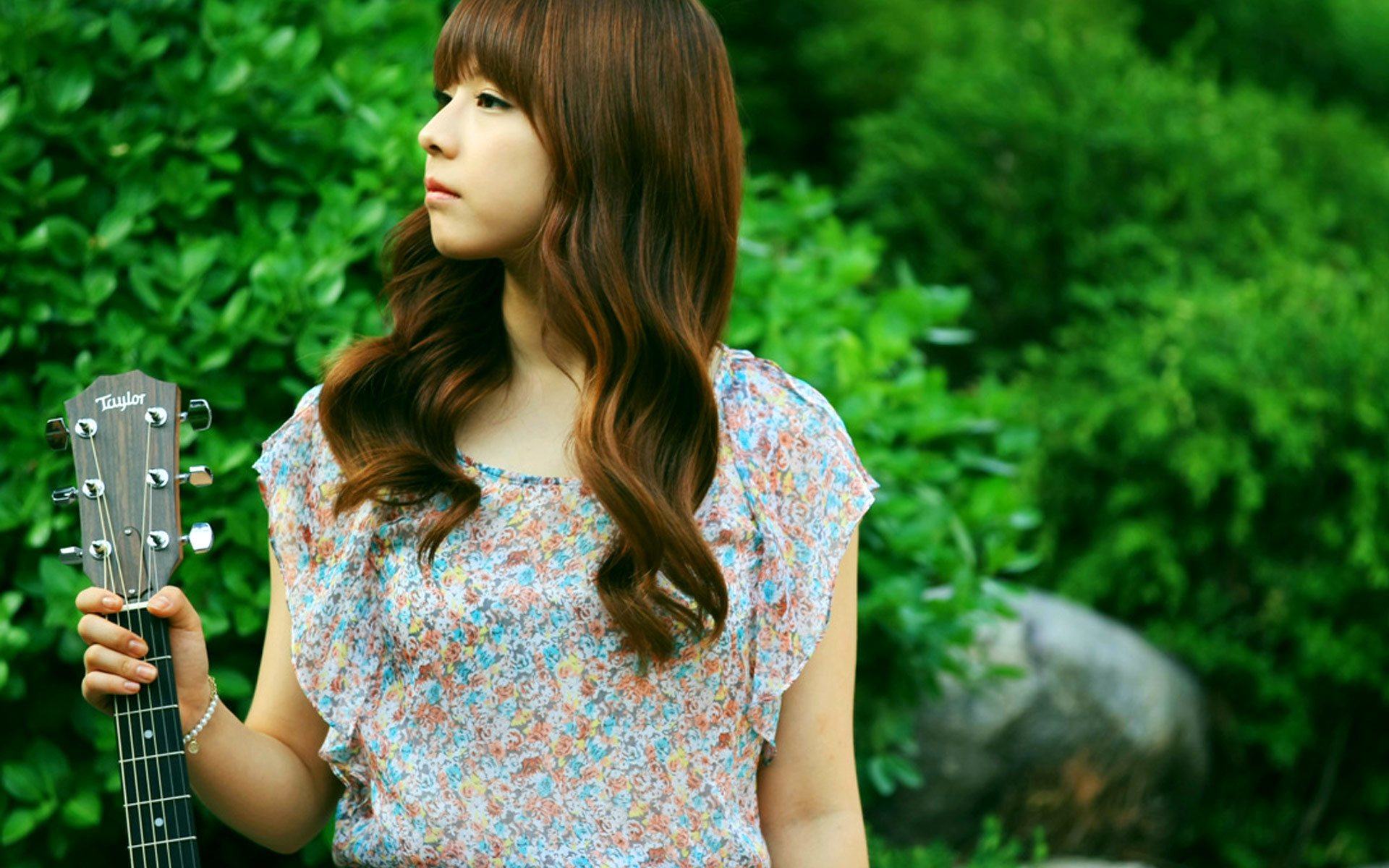 한국 소녀 벽지,초록,머리,아름다움,잔디,갈색 머리
