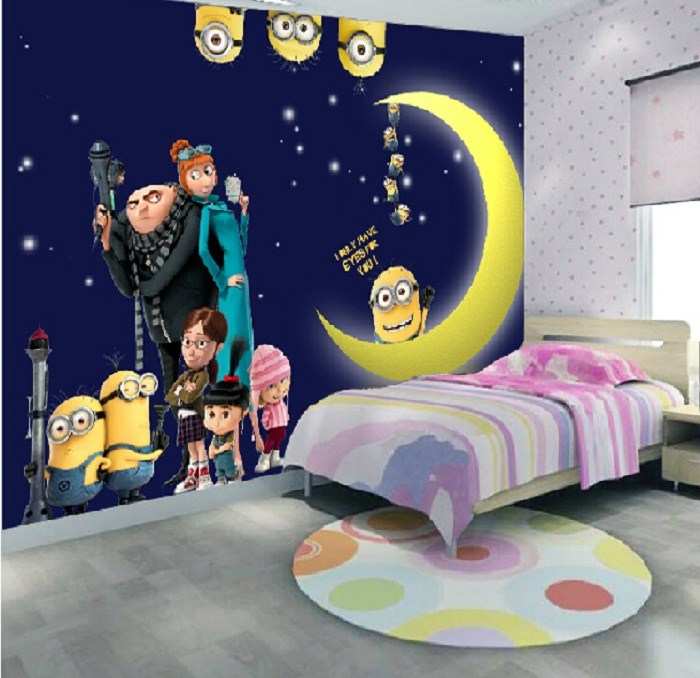 wallpaper dinding kamar tidur romantis,cartoon,room,bedroom,wall,wallpaper