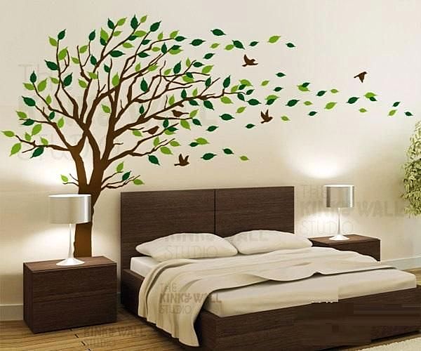 wallpaper dinding kamar tidur romantis,branch,wall,room,furniture,tree