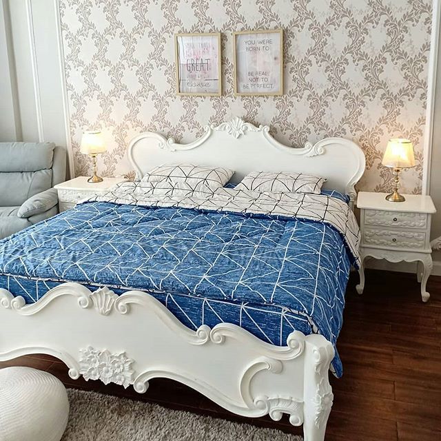 carta da parati dinding kamar tidur romantis,letto,mobilia,camera da letto,blu,lenzuolo