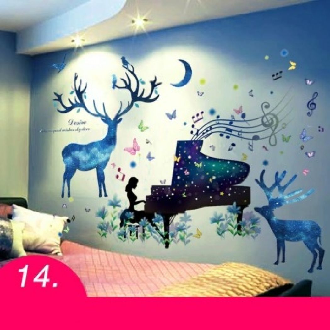 wallpaper dinding kamar tidur romantis,reindeer,wall,wall sticker,wallpaper,room