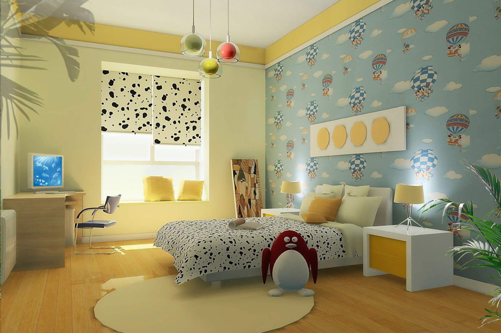 wallpaper kamar anak,room,interior design,furniture,wall,bedroom