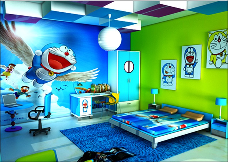 fondo de pantalla kamar anak,habitación,dibujos animados,diseño de interiores,jugar,niño