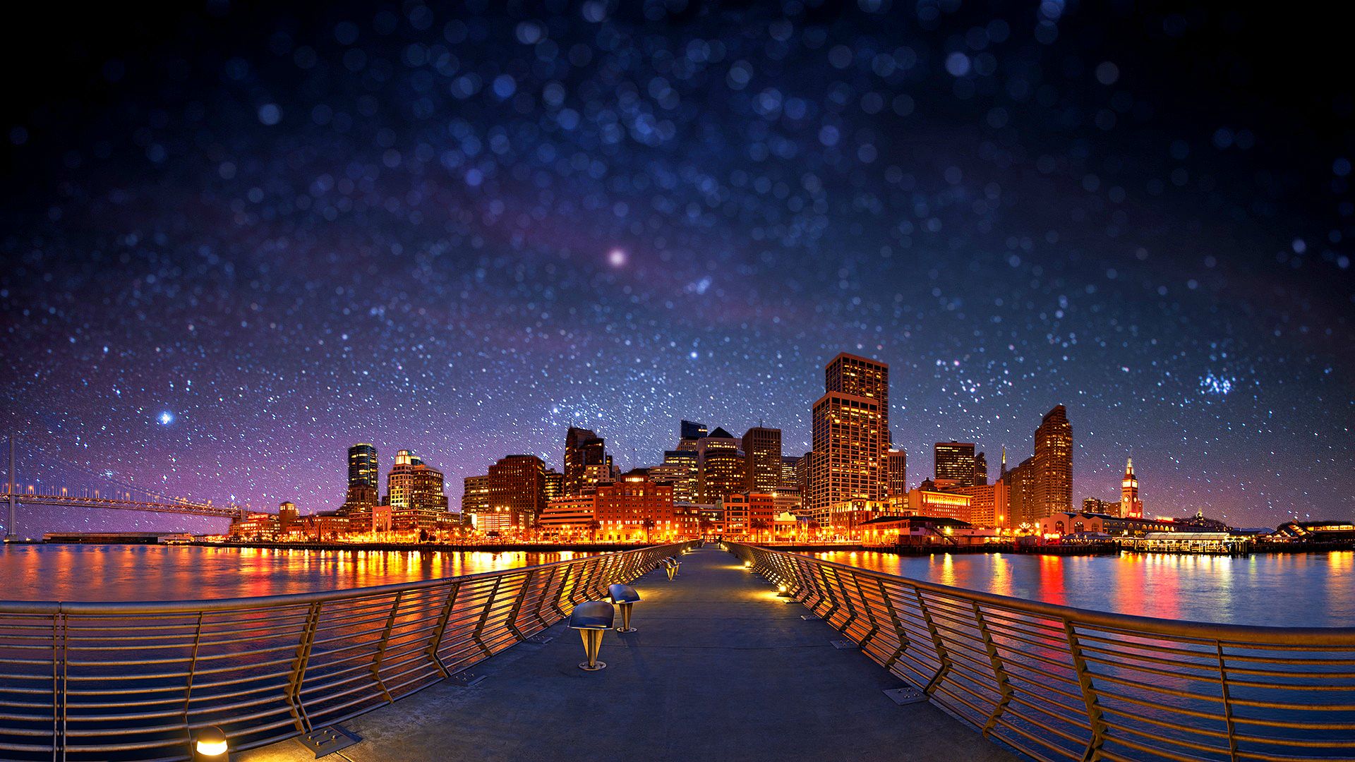 starry night wallpaper,sky,metropolitan area,city,night,cityscape