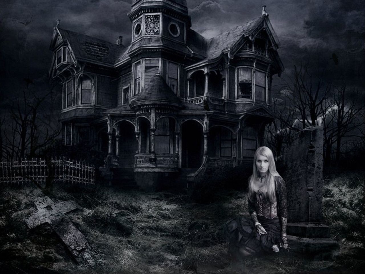 haunted wallpaper,darkness,fiction,sky,atmosphere,black and white