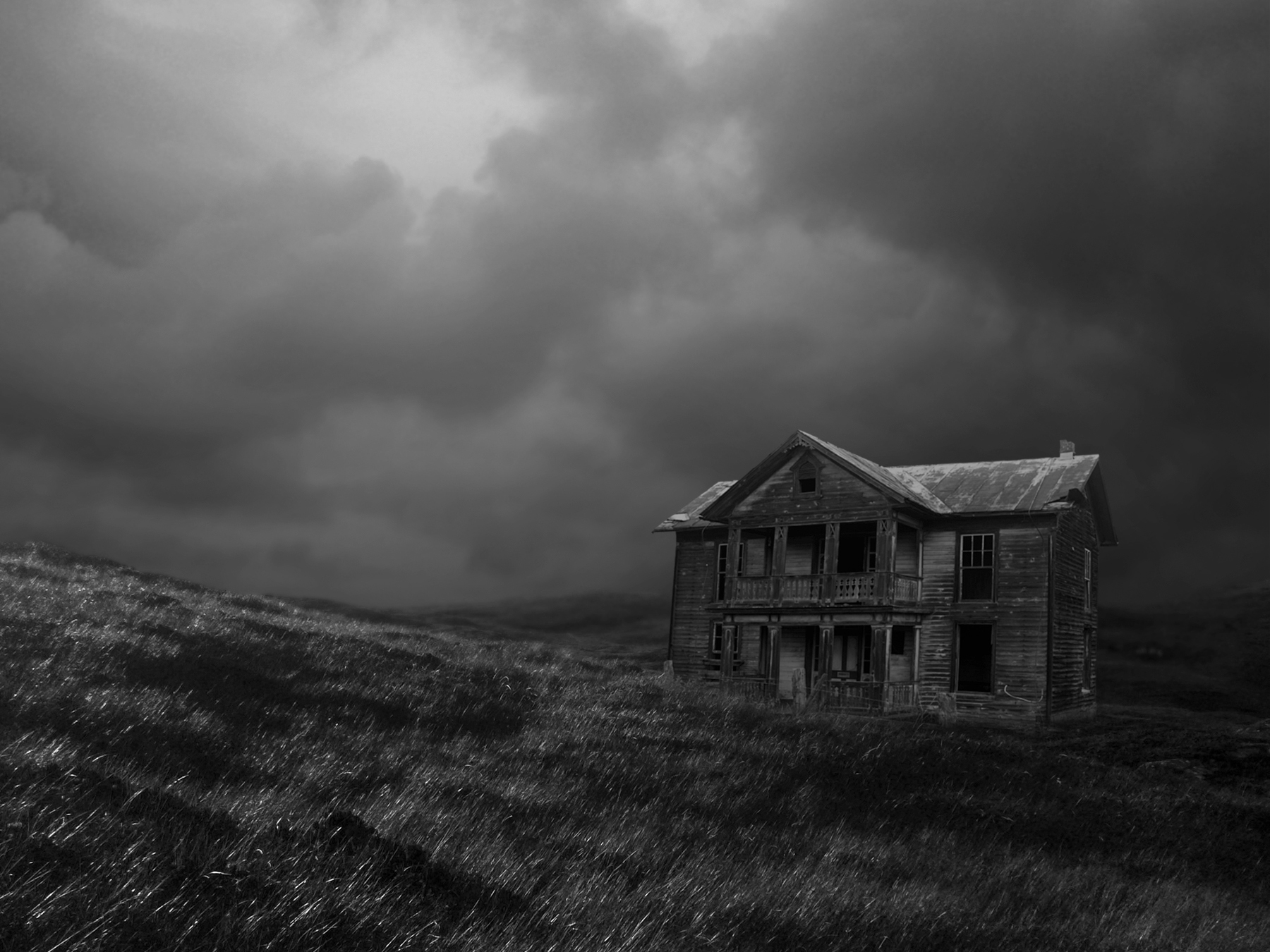 haunted wallpaper,sky,black,white,nature,house