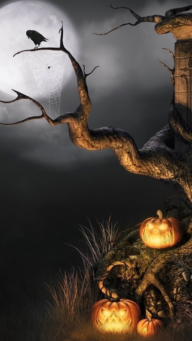 halloween telefon wallpaper,illustration,cg kunstwerk,baum,fiktion,erfundener charakter