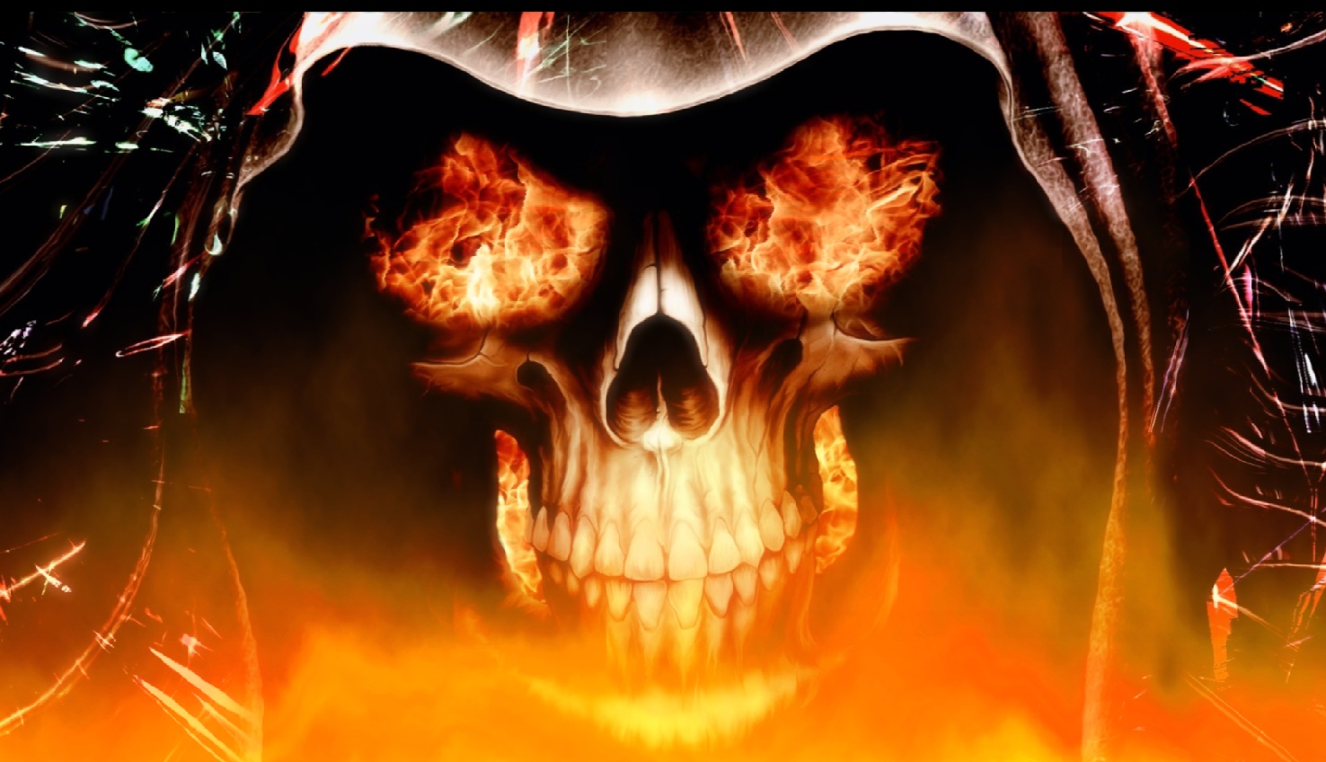 fire skull wallpaper,skull,bone,cg artwork,fictional character,demon