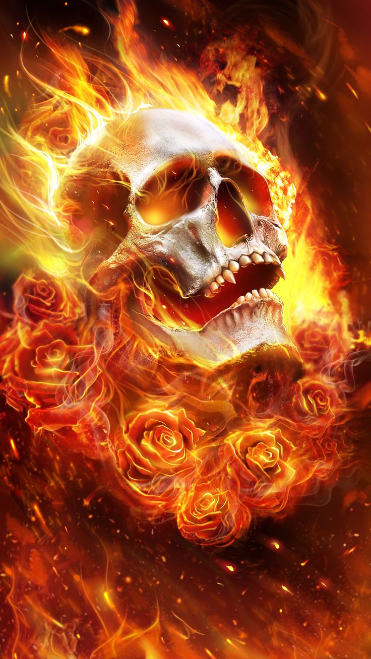 fire skull wallpaper,skull,flame,illustration,bone,demon