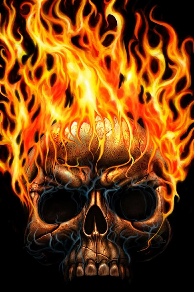 火の頭蓋骨の壁紙,火炎,頭蓋骨,火,オレンジ,骨