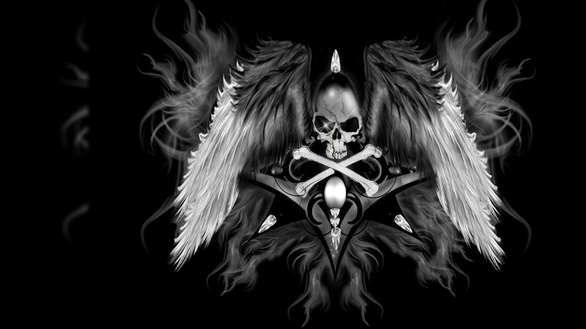 black skull wallpaper,darkness,wing,illustration,fictional character,demon
