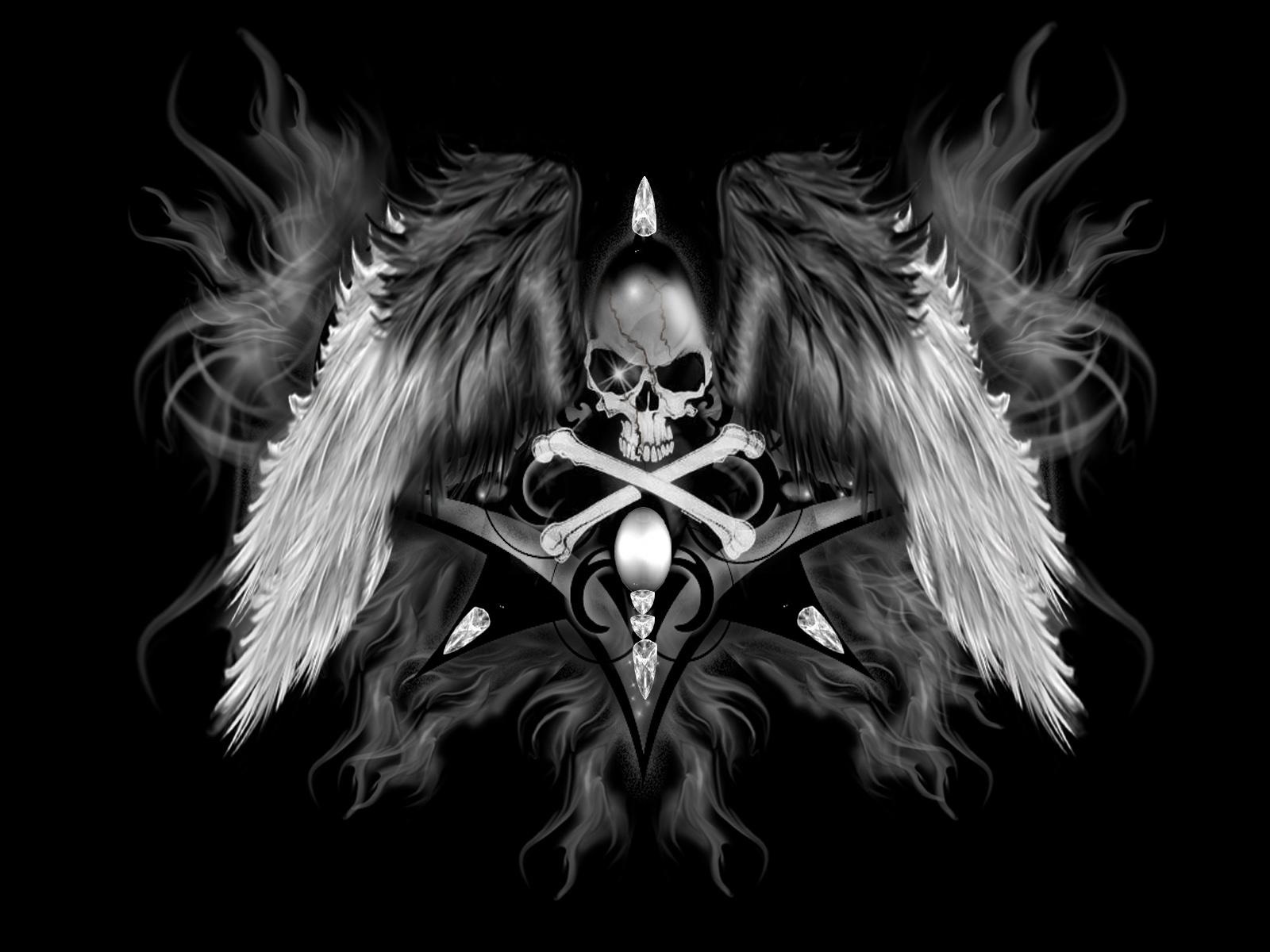 skeleton wallpaper,darkness,wing,fictional character,illustration,supernatural creature