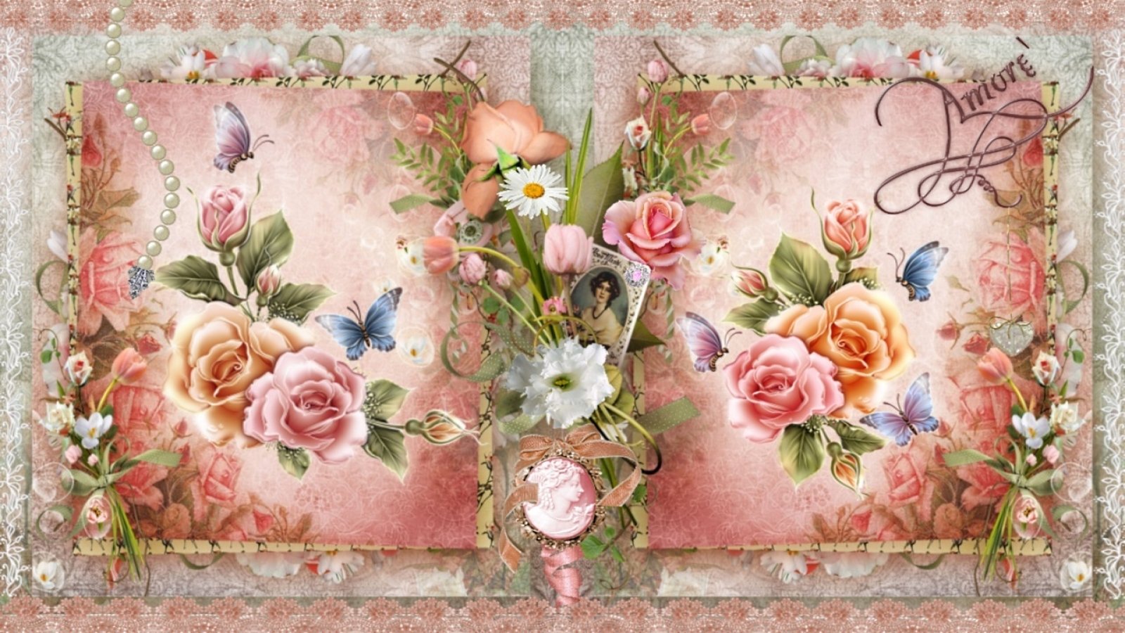 ヴィンテージフラワー壁紙,ピンク,庭のバラ,花,花柄,ローズ