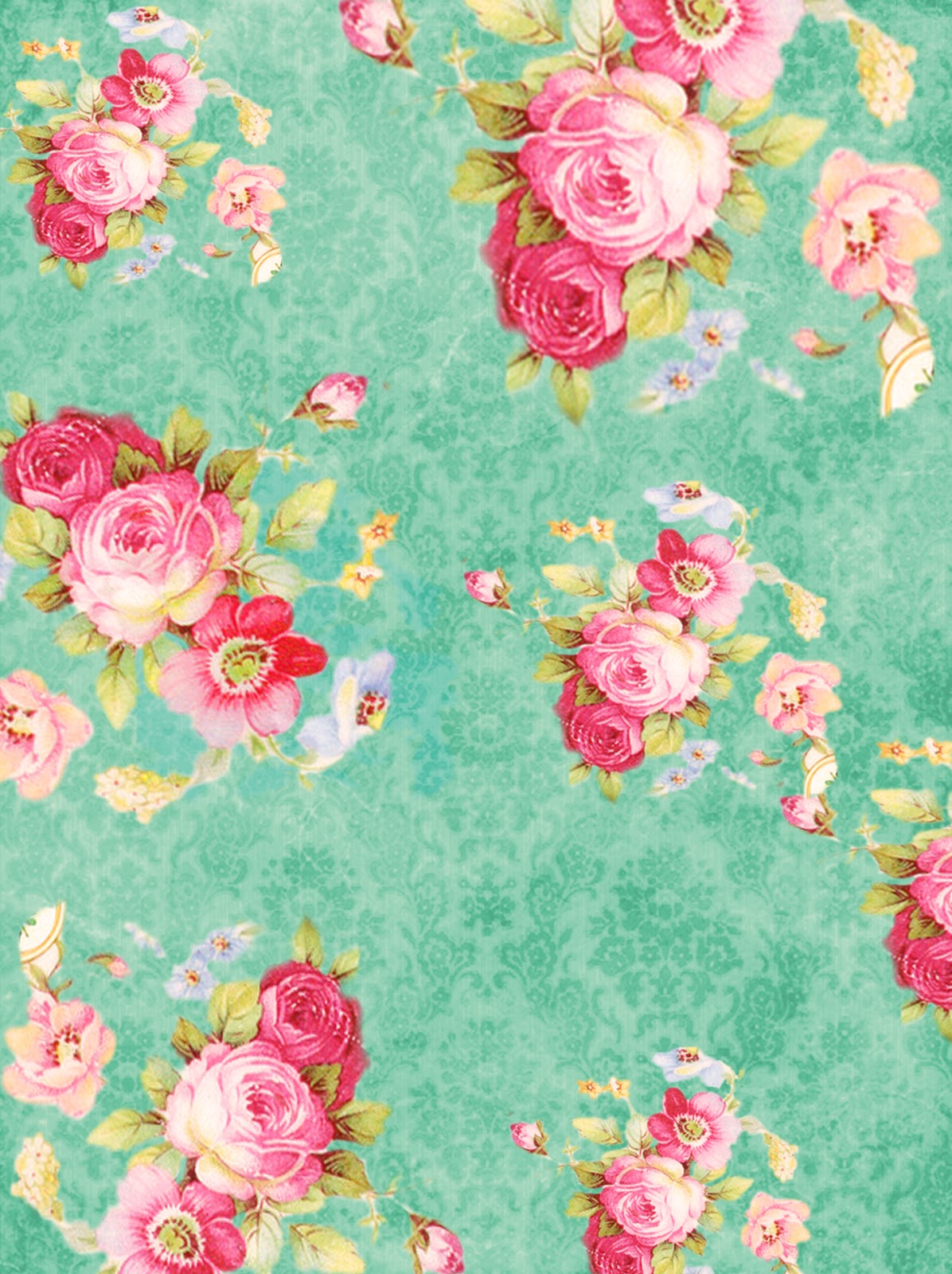 papier peint fleur vintage,rose,vert,modèle,aqua,rose