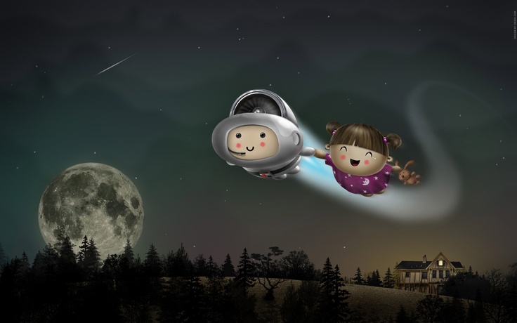 cute desktop wallpaper,sky,cartoon,outer space,space,illustration