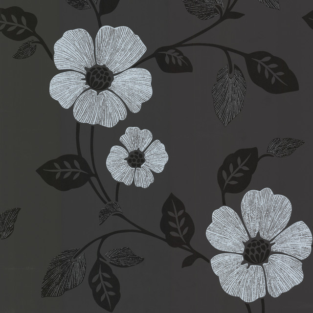 papel tapiz floral moderno,negro,en blanco y negro,modelo,flor,pétalo