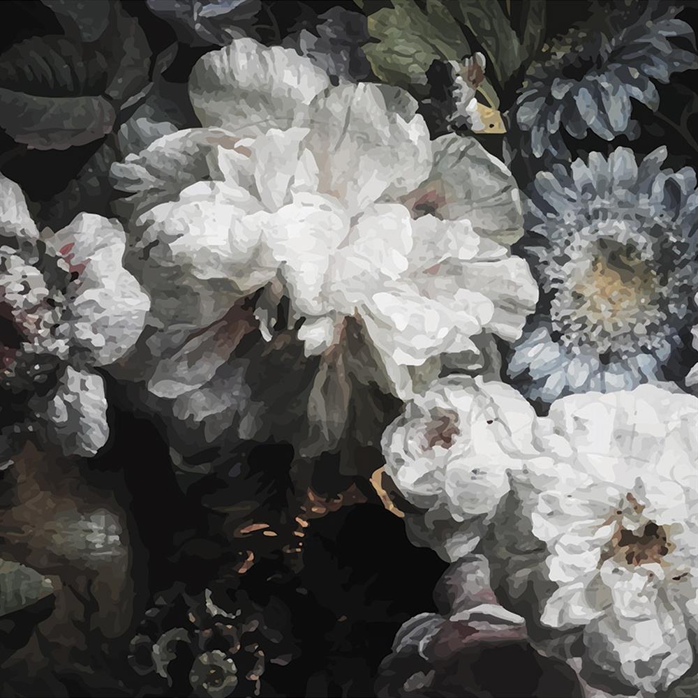 현대 꽃 무늬 벽지,하얀,꽃,꽃잎,식물,검정색과 흰색