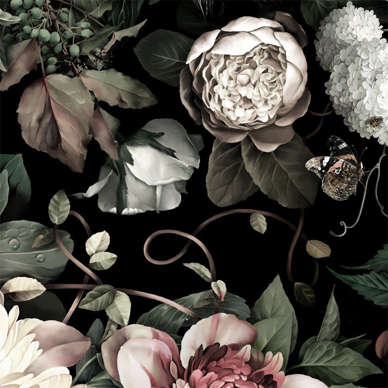 papel tapiz floral oscuro,flor,planta,pétalo,hoja,ilustración