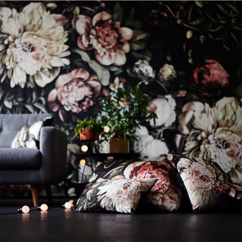 dark floral wallpaper,wallpaper,living room,room,wall,flower
