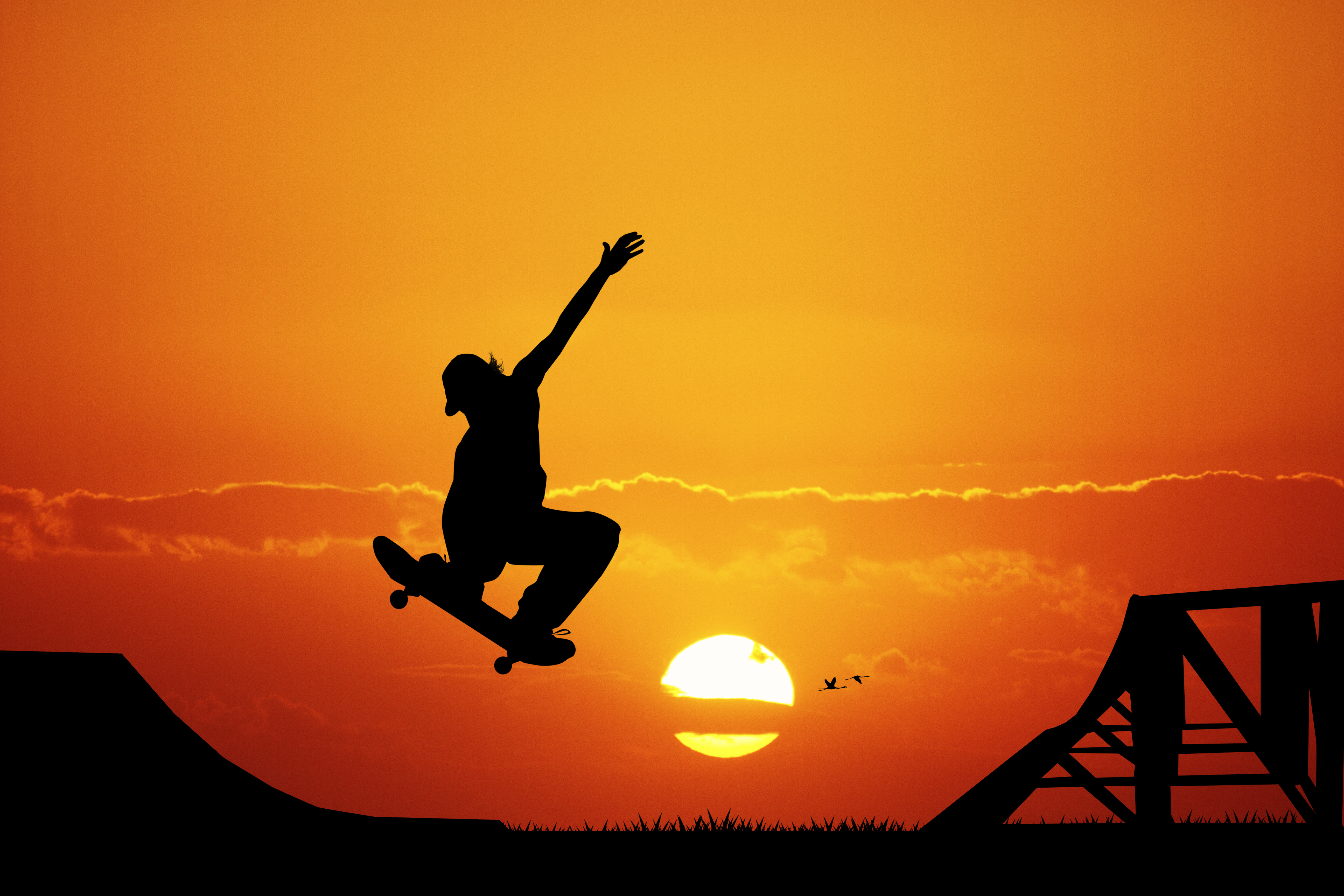 fondo de pantalla de skate,silueta,cielo,saltando,deporte extremo,contento