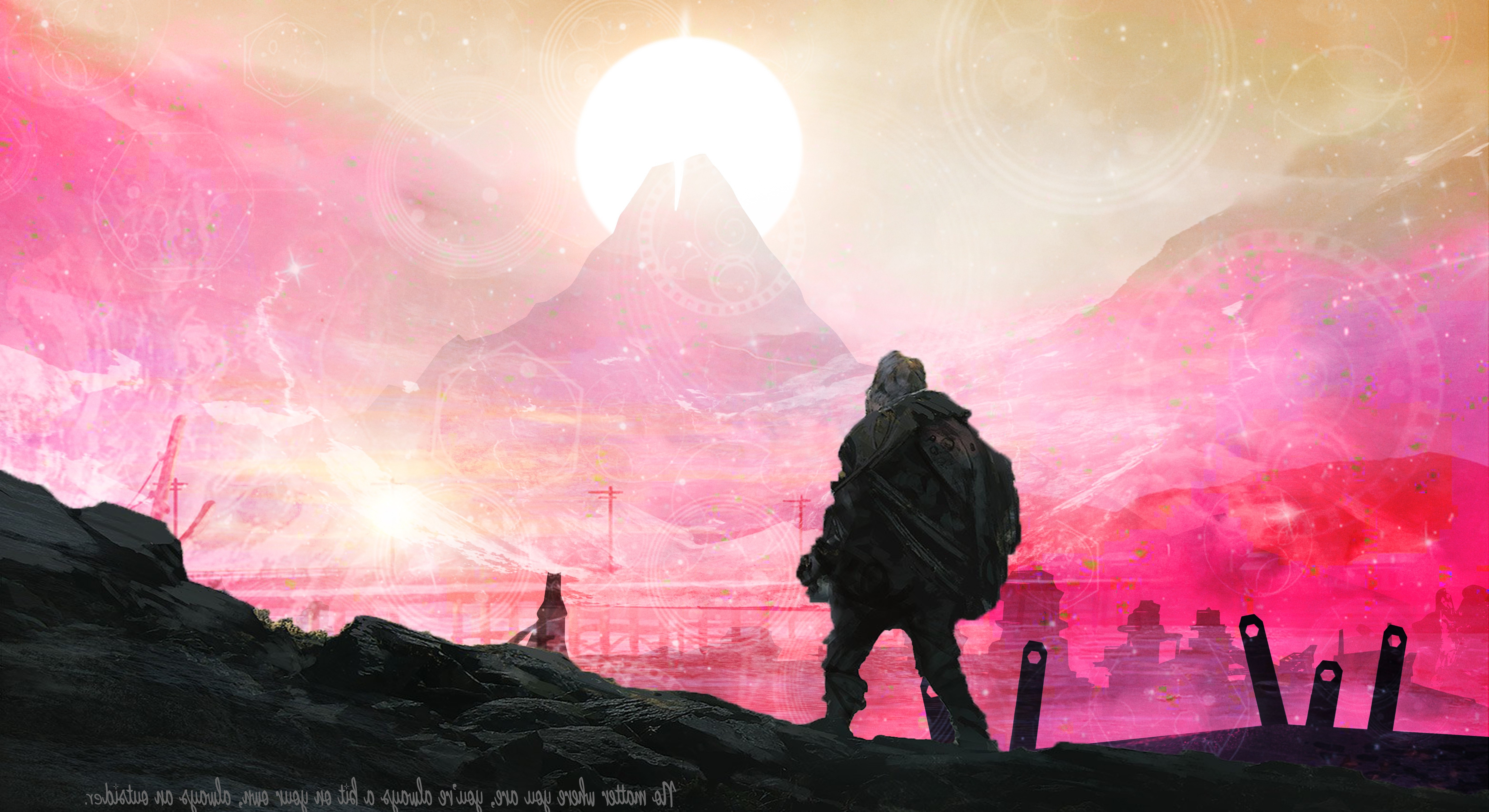 journey wallpaper,sky,illustration,action adventure game,pink,cg artwork
