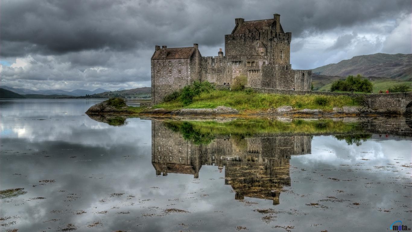 papel pintado escocia,castillo,reflexión,lago,paisaje natural,castillo de agua
