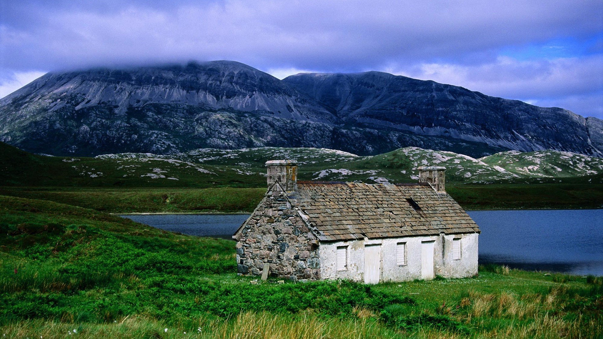 스코틀랜드 벽지,산,자연,자연 경관,하늘,집