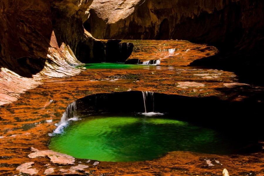 hike wallpaper,formation,nature,cave,underground lake,green