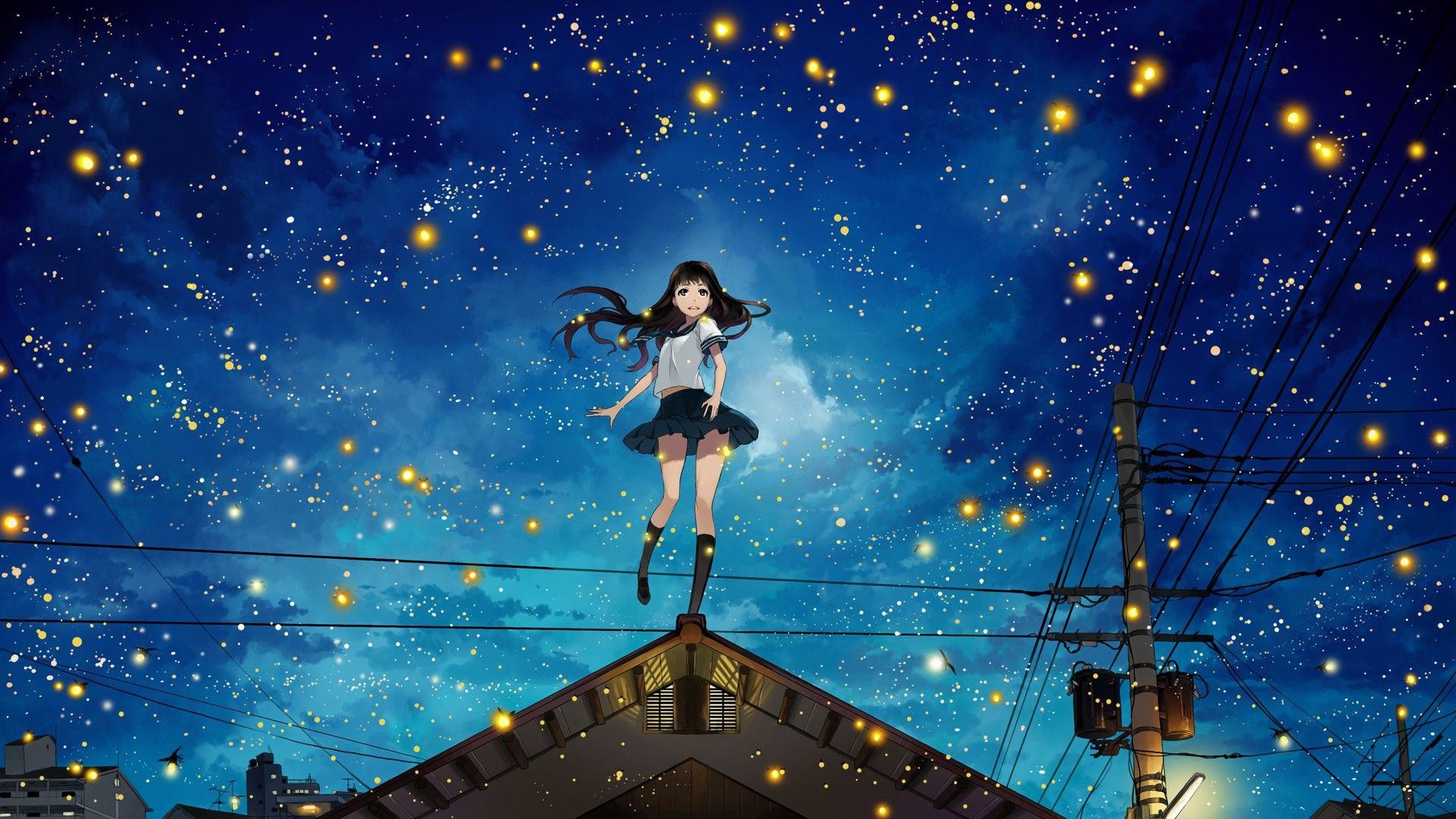 anime wallpaper und hintergründe,himmel,platz,nacht,illustration,star