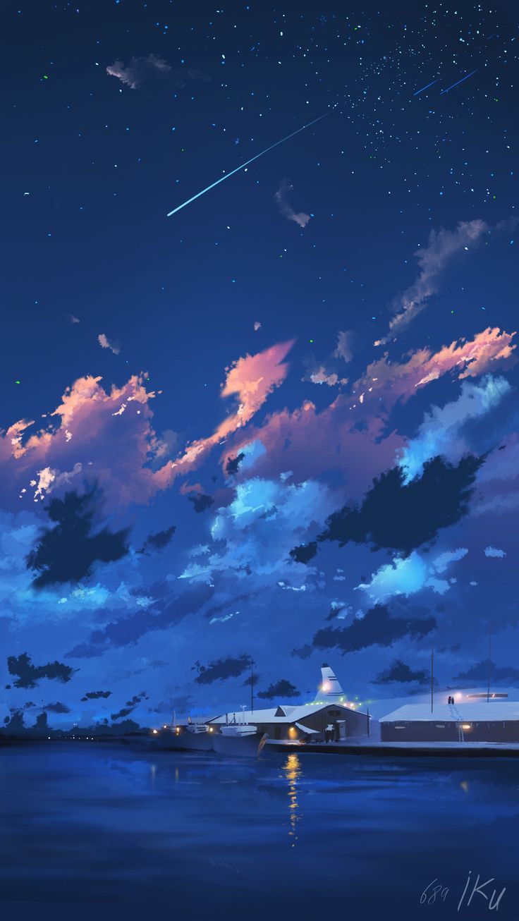 アニメの壁紙と背景,空,青い,地平線,雰囲気,雲