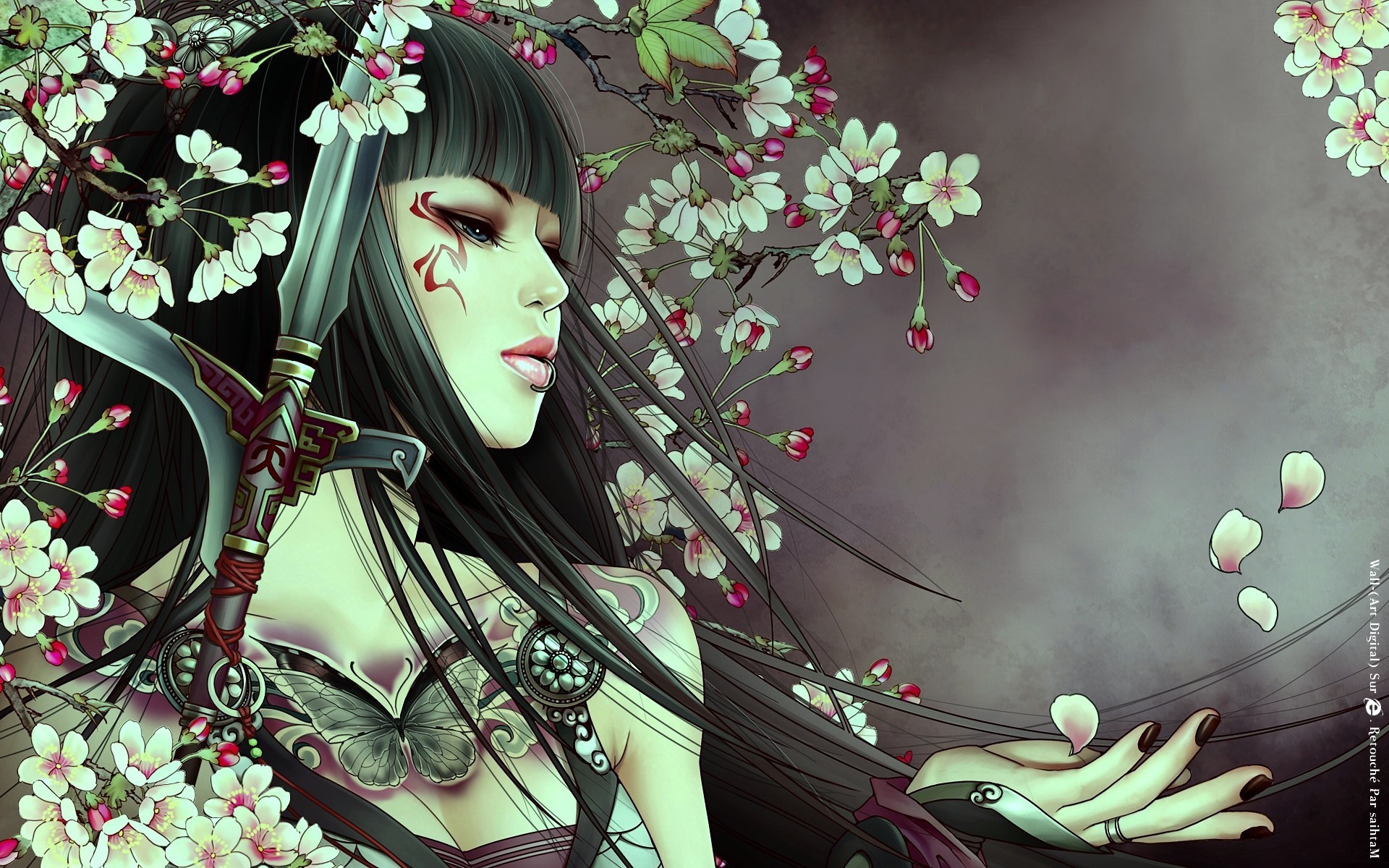 sfondi e sfondi anime,cg artwork,bellezza,primavera,capelli neri,illustrazione