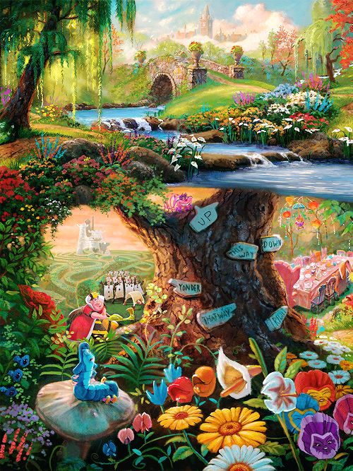 alice in wonderland wallpaper,painting,natural landscape,art,modern art,acrylic paint