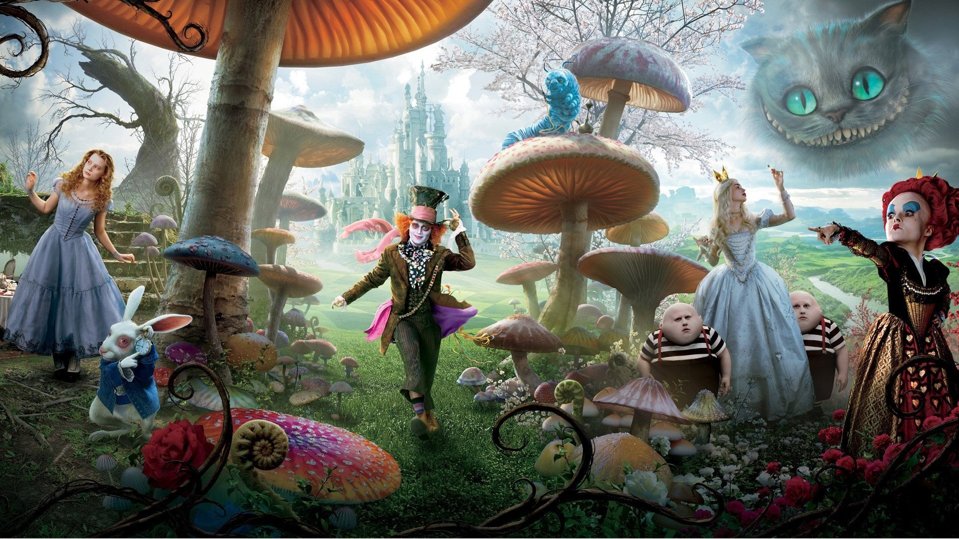 alice im wunderland tapete,pilz,illustration,cg kunstwerk,kunst,erfundener charakter