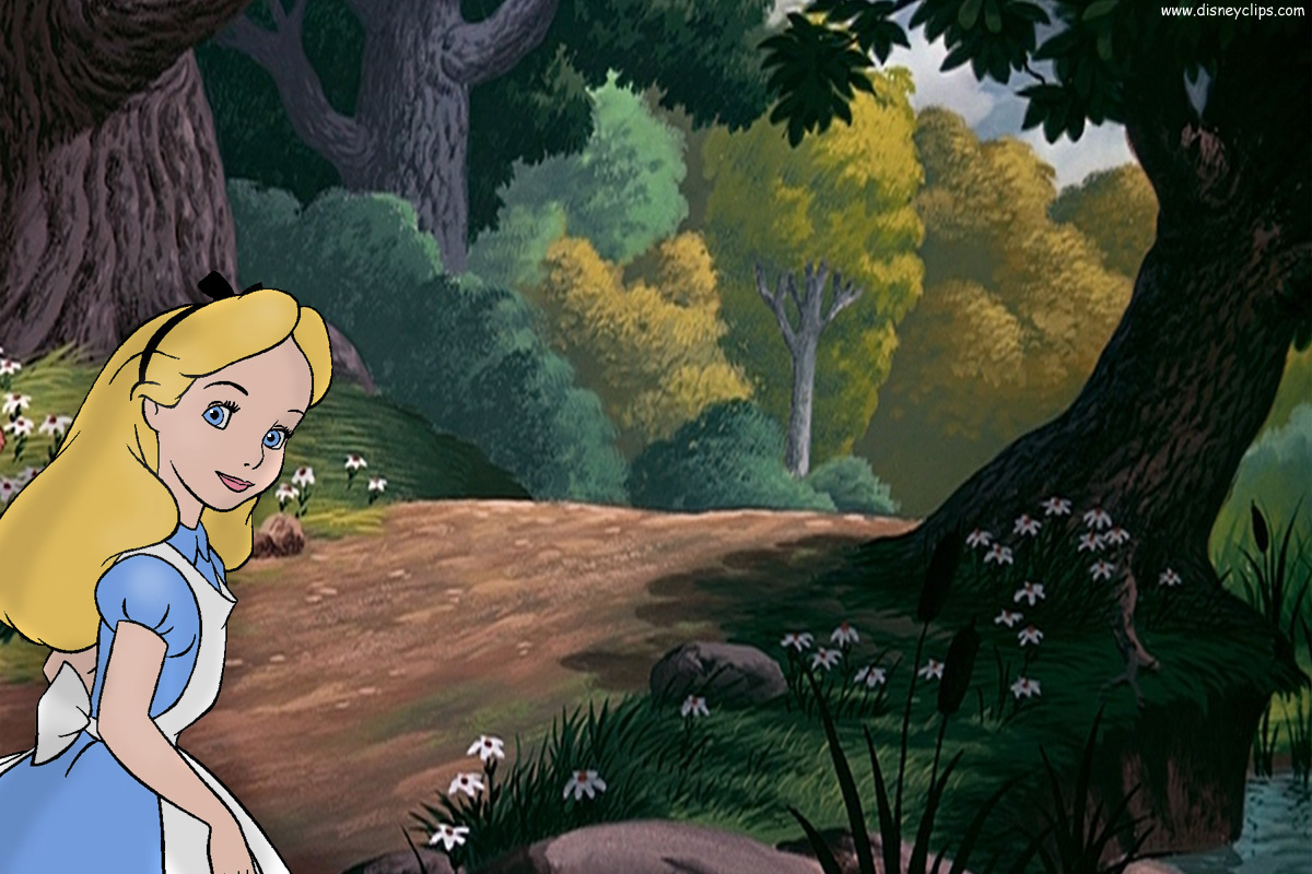 alice in wonderland wallpaper,animated cartoon,cartoon,natural environment,cg artwork,illustration