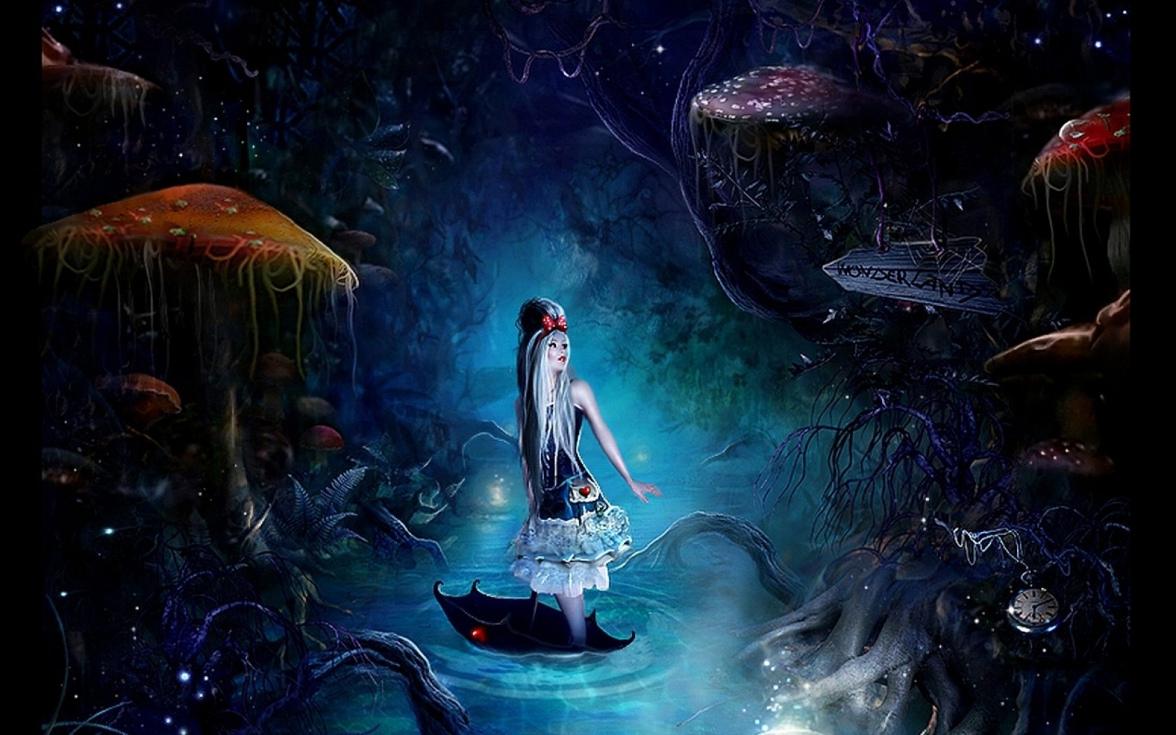 alice in wonderland wallpaper,cg artwork,darkness,organism,space,digital compositing