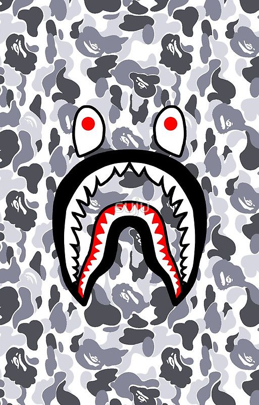bape shark tapete,illustration,design,muster,mund,bildende kunst