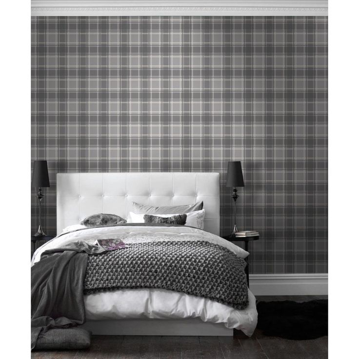 grey tartan wallpaper,bedroom,white,furniture,black,bed (126590) WallpaperUse