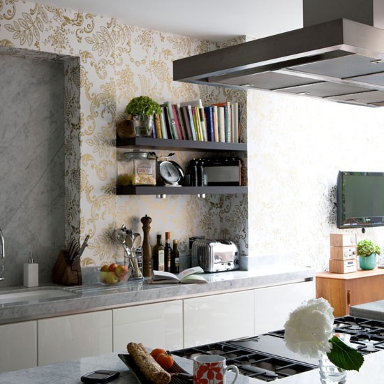 kitchen wallpaper b&q,shelf,room,furniture,shelving,interior design